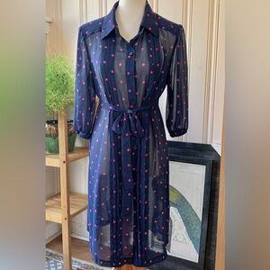 DONNA MORGAN NAVY FUSCIA POLKA  DOT DRESS SIZE 12